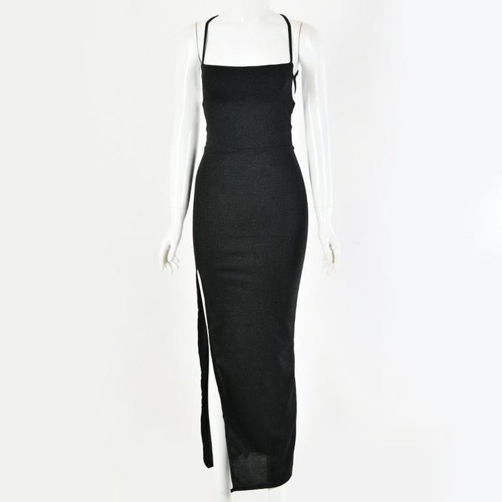 Sparkly Silk Fashion Dress With Slit Straps-Dresses Nova