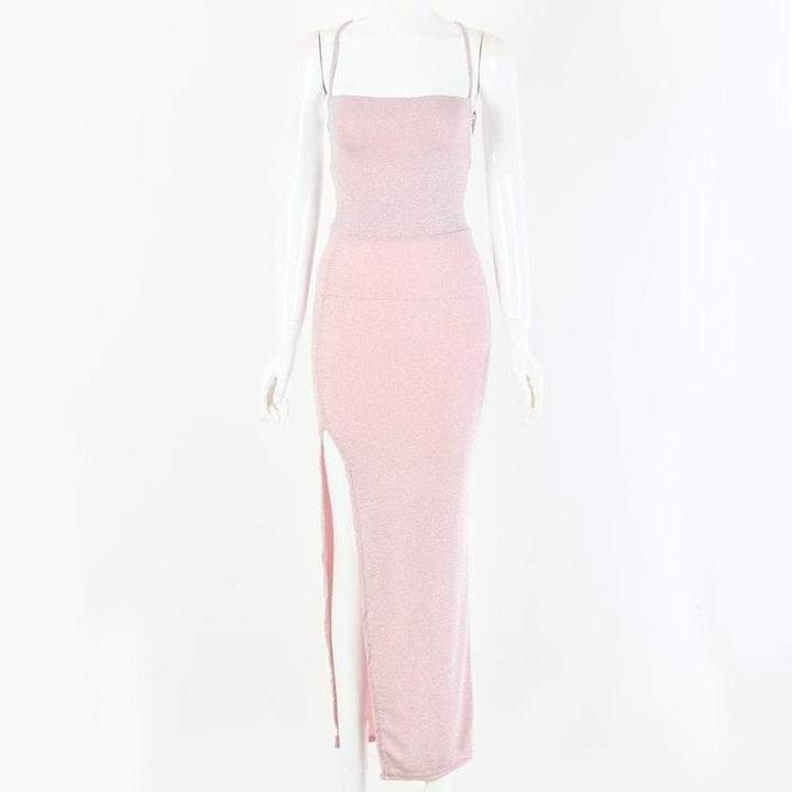 Sparkly Silk Fashion Dress With Slit Straps-Dresses Nova