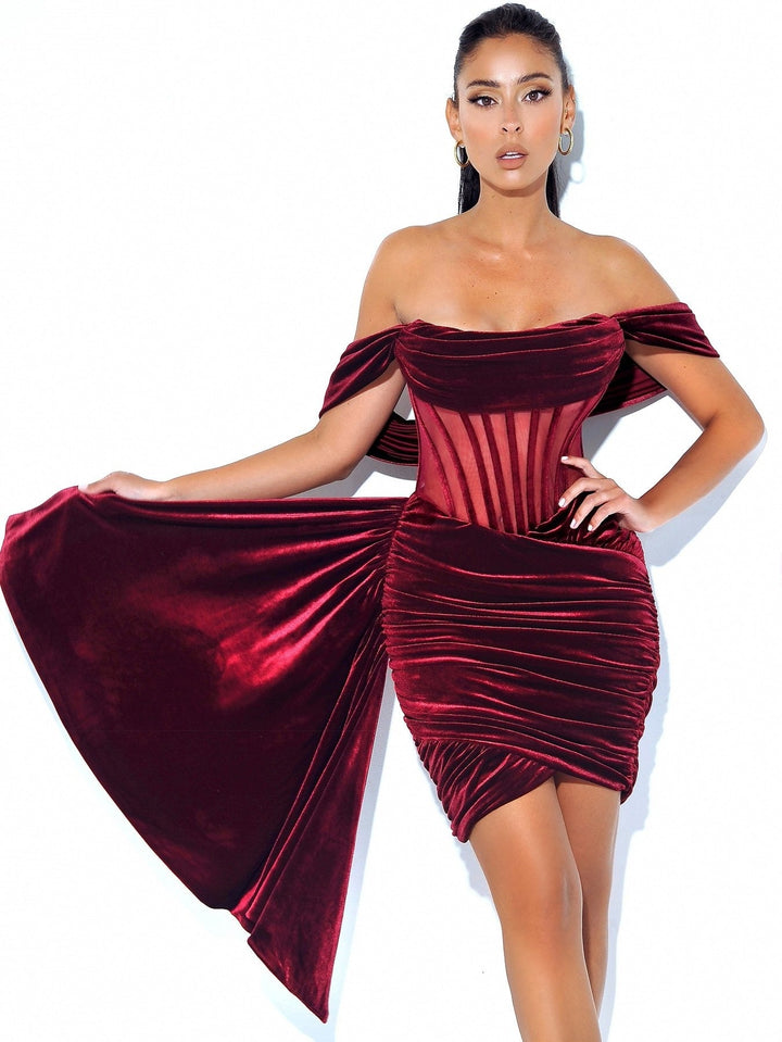 Velvet With Breast Evening Dress-Dresses Nova