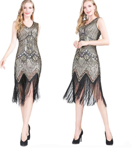 Vintage Sequined Fringe Dress-Dresses Nova
