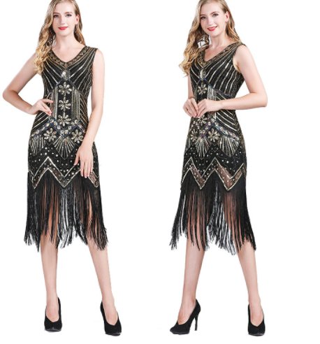 Vintage Sequined Fringe Dress-Dresses Nova