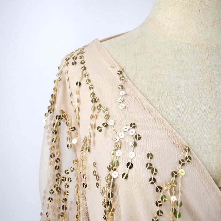 Women's Long Sleeve Sequin Fringe Dress-Dresses Nova