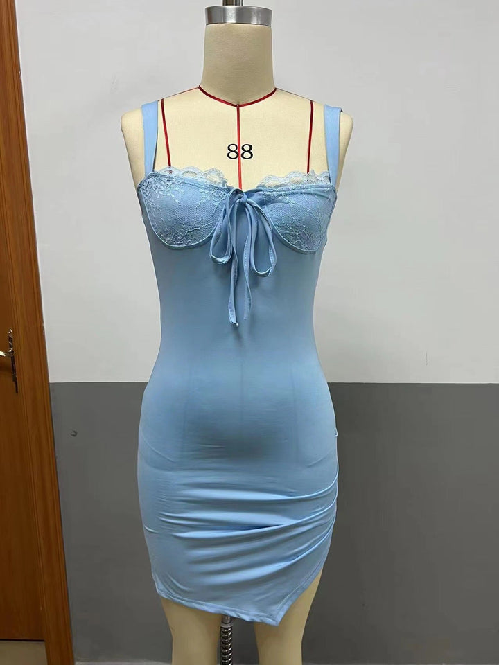 Women's Summer New V-neck Lace Strap Dress-Dresses Nova