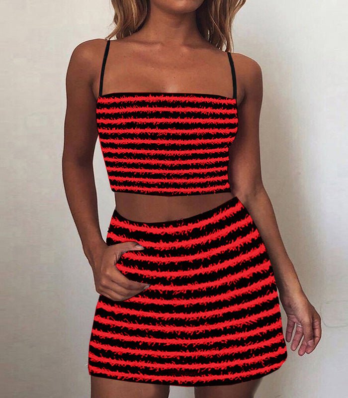 Women's Texture Striped Spaghetti Straps Suit Dress-Dresses Nova